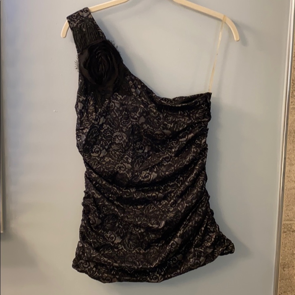 One Sleeve Black Lace Top